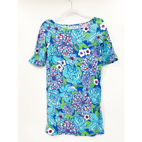 Lilly Pulitzer 26257 Somerset Blue Floral Print Boat Neck Shift Mini Dress XS - Picture 1 of 4